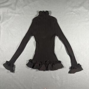 Women’s Turtleneck Sweater Brown Lace Detail M Vintage